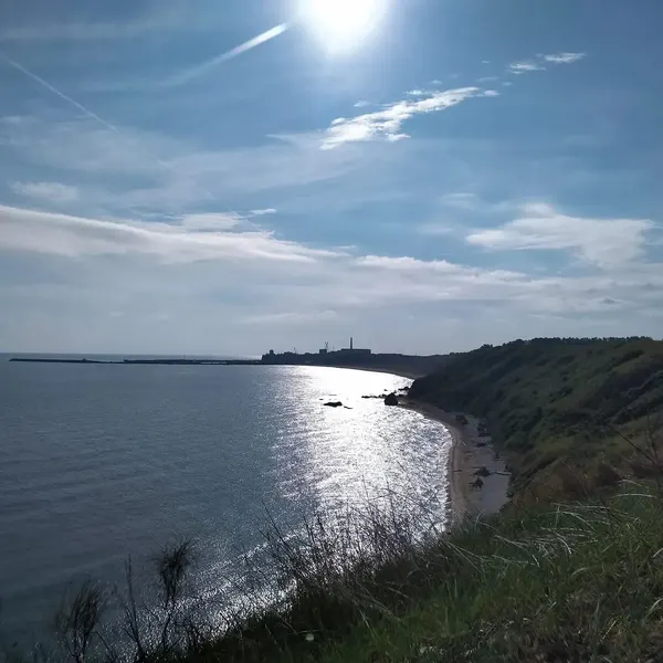 La costa vista dall'alto con il sole sul mare